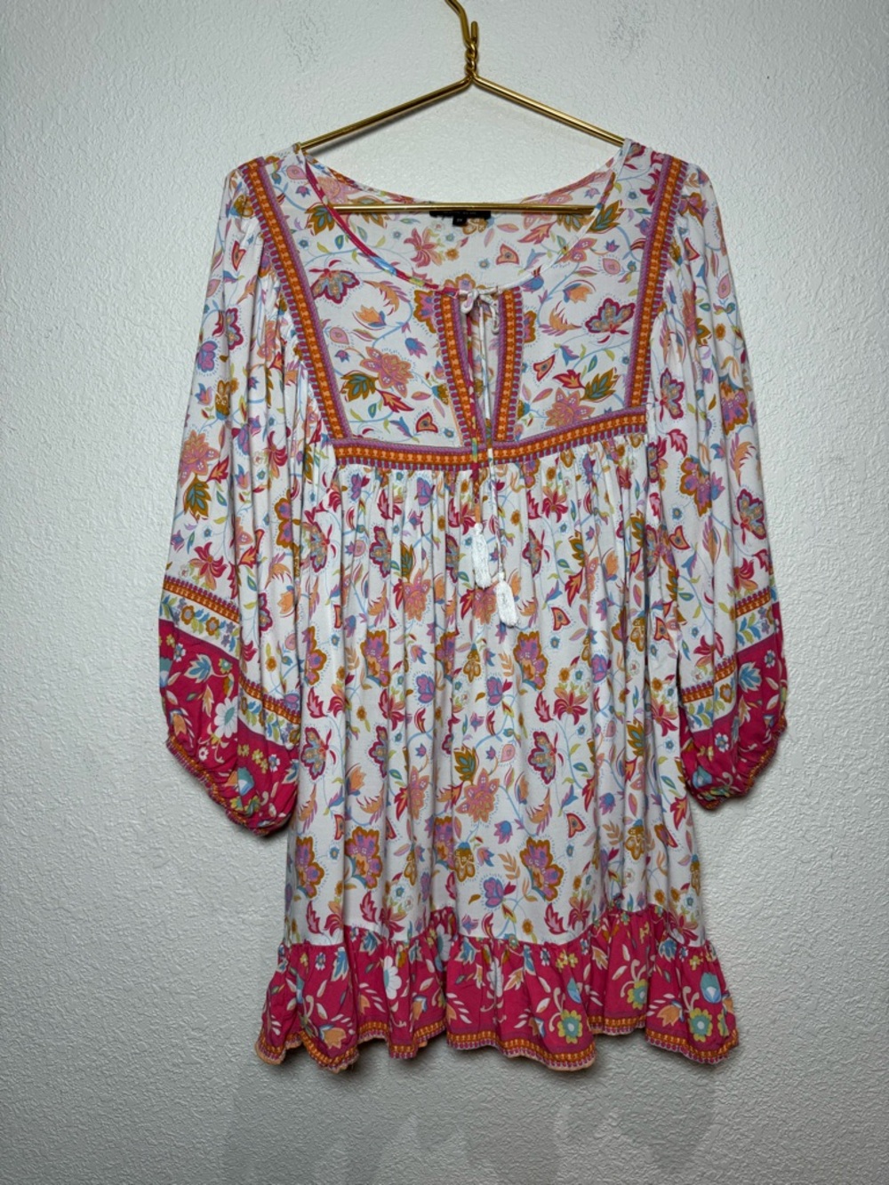 Rachel Zoe bohemian babydoll mini dress peasant top 2X ruffled
